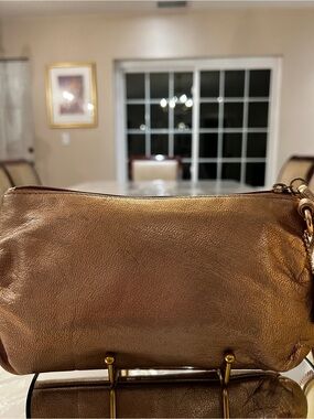 Coach Metallic Bronze Leather Wristlet Clutch Pouch